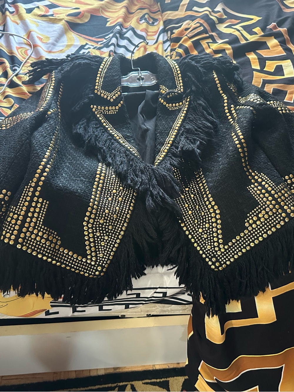 Black Fringe Studded Women's Jacket